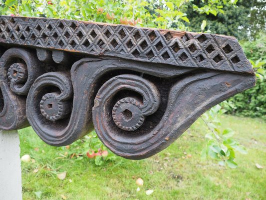 Antique Hand-Carved Wooden Pillar Column Capital, Afghanistan, 1890s-UZN-1407573