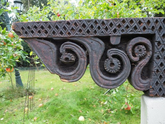 Antique Hand-Carved Wooden Pillar Column Capital, Afghanistan, 1890s-UZN-1407573