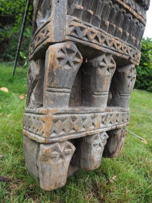 Antique Hand-Carved Wooden Pillar Column, Nuristan, Afghanistan, 1890s-UZN-1408419