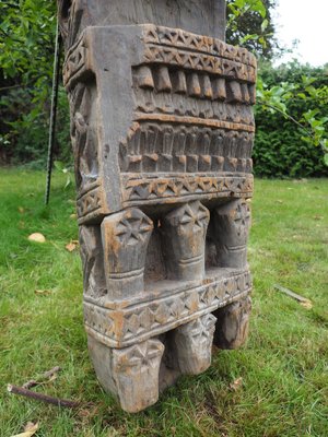 Antique Hand-Carved Wooden Pillar Column, Nuristan, Afghanistan, 1890s-UZN-1408419