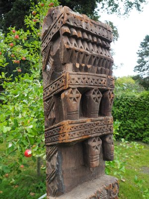 Antique Hand-Carved Wooden Pillar Column, Nuristan, Afghanistan, 1890s-UZN-1408419