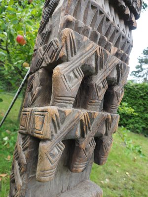 Antique Hand-Carved Wooden Pillar Column, Nuristan, Afghanistan, 1890s-UZN-1408419