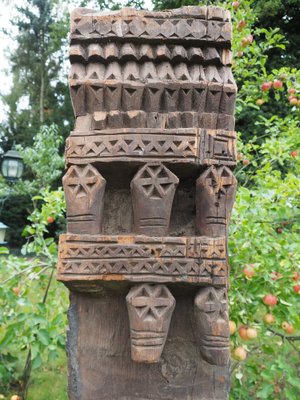 Antique Hand-Carved Wooden Pillar Column, Nuristan, Afghanistan, 1890s-UZN-1408419