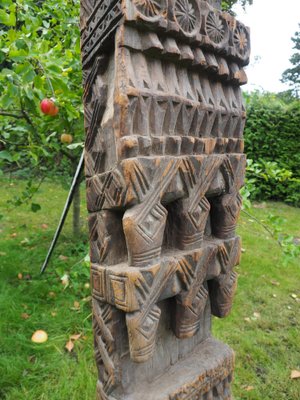 Antique Hand-Carved Wooden Pillar Column, Nuristan, Afghanistan, 1890s-UZN-1408419