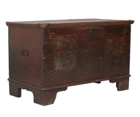 Antique Hand-Painted Tyrolean Solid Larch Chest, 1600s-NJV-884855