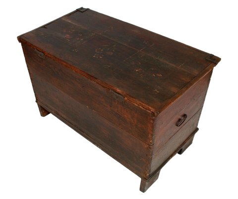 Antique Hand-Painted Tyrolean Solid Larch Chest, 1600s-NJV-884855