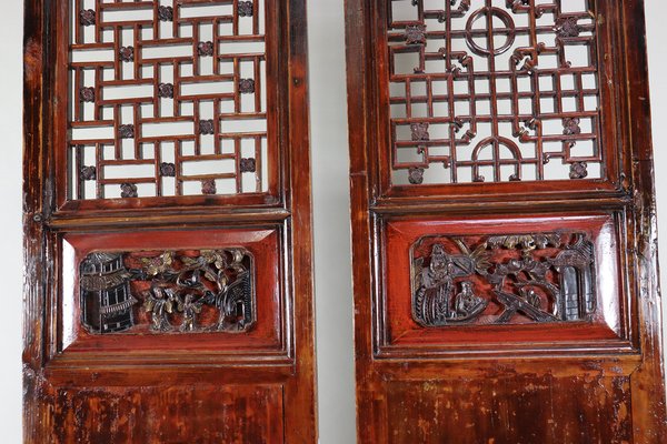 Antique Handmade Handcarved Sliding Door Panels, Japan, 1920s, Set of 2-UZN-1804367