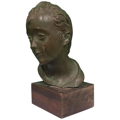 Antique Head of Young Boy Bronze Sculpture by Attilio Torresini, 1900s-ZCI-751994