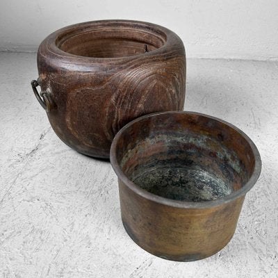 Antique Hibachi with Wooden Box, Japan, 1920s, Set of 2-DWL-1802984