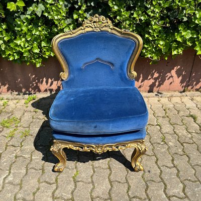 Antique Historicism Armchair in Blue Velvet with Gold Decorations-ALF-2033477