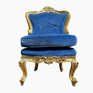 Antique Historicism Armchair in Blue Velvet with Gold Decorations-ALF-2033477