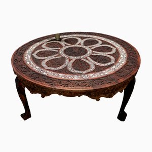 Antique Indian Anglo Wood Hand-Carved Round Dining Table, 1890s-UZN-2027863