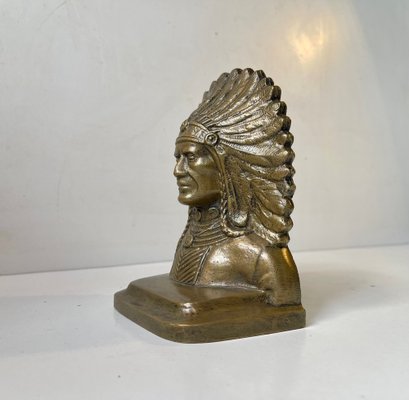 Antique Indian Bronze Chief Bookend, USA. 1920s-LCR-1451190