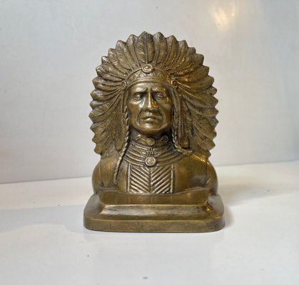 Antique Indian Bronze Chief Bookend, USA. 1920s-LCR-1451190