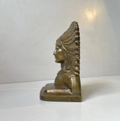 Antique Indian Bronze Chief Bookend, USA. 1920s-LCR-1451190