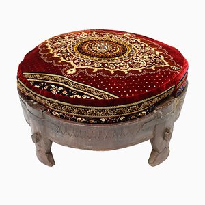 Antique Indian Hand Carved Chakki Rice Mill Stool or Ottoman, 1950s-UZN-1445055