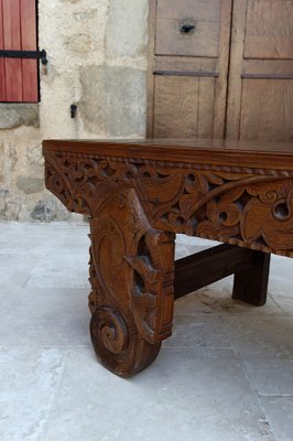 Antique Indonesian Bench in Carved Wood, 1890s-XNH-1816666