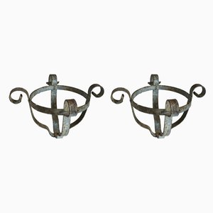 Antique Iron Vase Holders, Set of 2-RAQ-436970