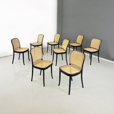 Antique Italian Black Painted Wooden Chairs with Vienna Straw by Michael Thonet, 1900s, Set of 8-GDD-1819710