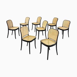 Antique Italian Black Painted Wooden Chairs with Vienna Straw by Michael Thonet, 1900s, Set of 8-GDD-1819710