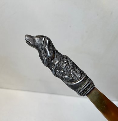 Antique Italian Brass Letter Opener with Dog Handle in Pewter-LCR-1724188