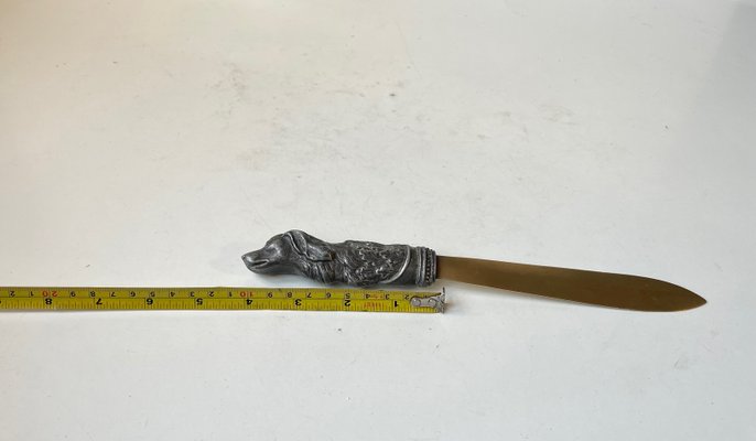 Antique Italian Brass Letter Opener with Dog Handle in Pewter-LCR-1724188