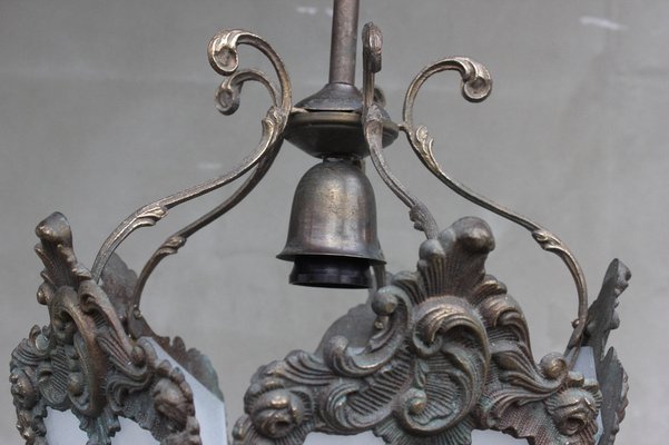 Antique Italian Bronze Lantern Hanging Naples Lamp, 1900s-UWJ-1153041