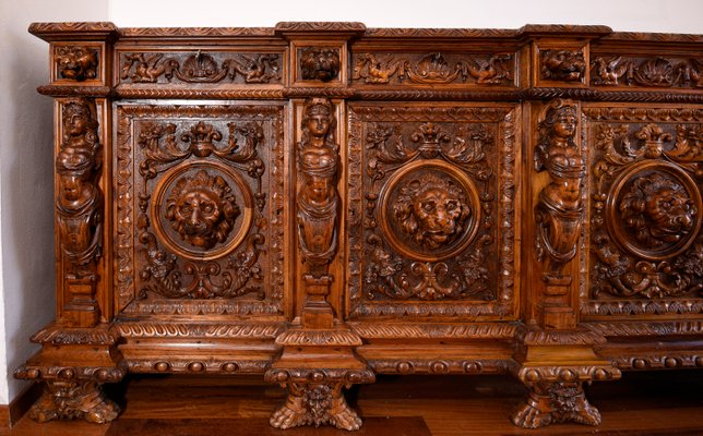 Antique Italian Carved & Sculpted Walnut Sideboard, 1800s-RAQ-595922