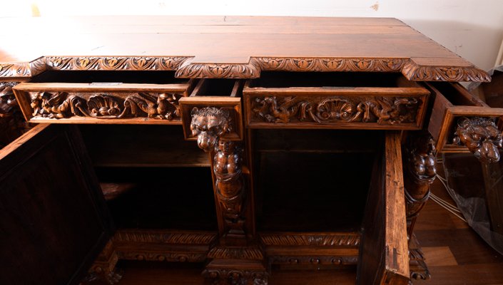 Antique Italian Carved & Sculpted Walnut Sideboard, 1800s-RAQ-595922