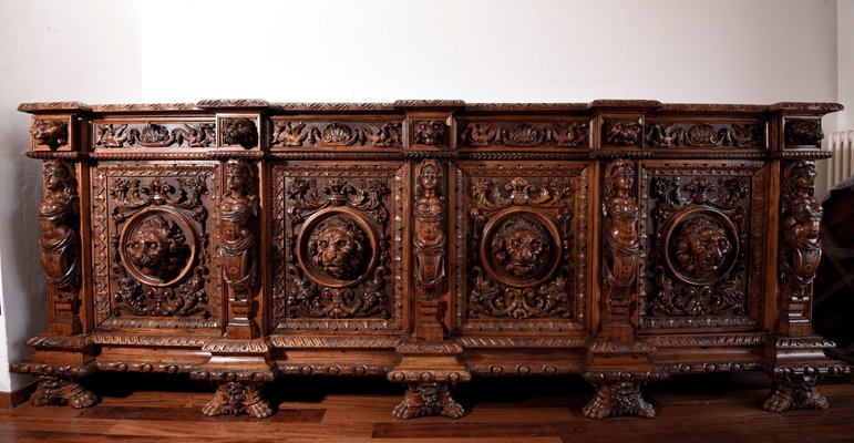 Antique Italian Carved & Sculpted Walnut Sideboard, 1800s-RAQ-595922