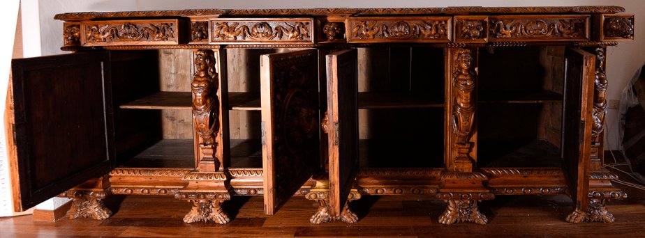 Antique Italian Carved & Sculpted Walnut Sideboard, 1800s-RAQ-595922