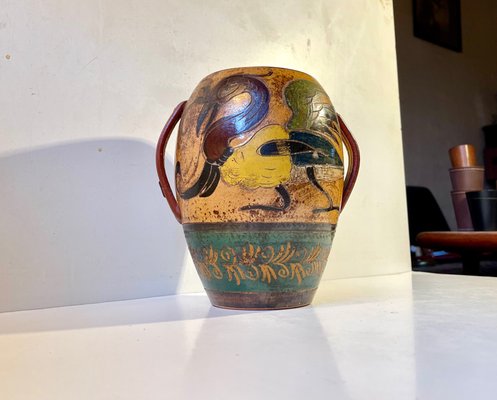 Antique Italian Ceramic Vase with Roosters in Majolica, 19th Century-LCR-1098671