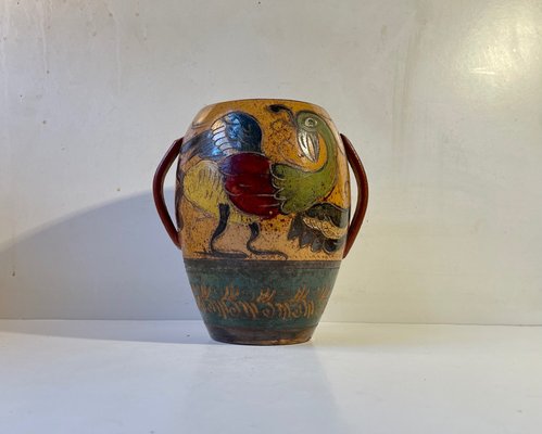 Antique Italian Ceramic Vase with Roosters in Majolica, 19th Century-LCR-1098671