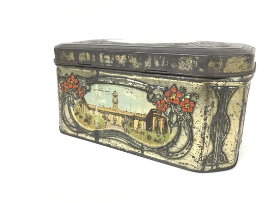 Antique Italian Decorated Tin Box with Panoramic Views of Rome-YNA-656079