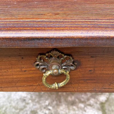 Antique Italian Fir Table With Brass Handle and Shaped Legs, 1910s-GDD-1210030