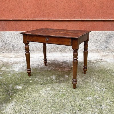 Antique Italian Fir Table With Brass Handle and Shaped Legs, 1910s-GDD-1210030