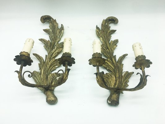 Antique Italian Giltwood Wall Appliques, Set of 2-YUW-672212