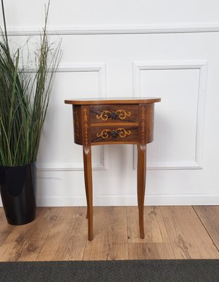 Antique Italian Marquetry Kidney-Shaped Walnut Side Table with Two Drawers, 1890s-EUP-1702958