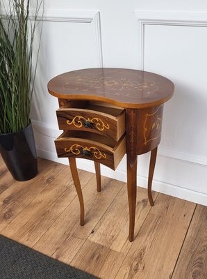 Antique Italian Marquetry Kidney-Shaped Walnut Side Table with Two Drawers, 1890s-EUP-1702958