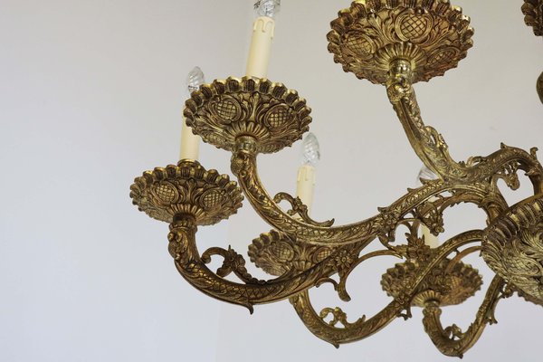 Antique Italian Oval Chandelier in Brass, 1920s-WIP-2041321