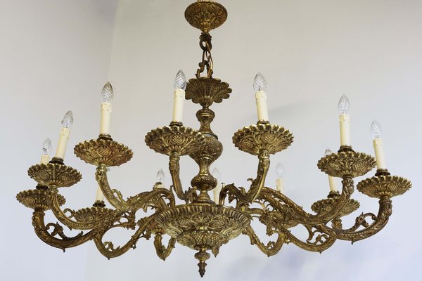 Antique Italian Oval Chandelier in Brass, 1920s-WIP-2041321