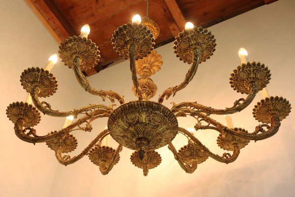 Antique Italian Oval Chandelier in Brass, 1920s-WIP-2041321