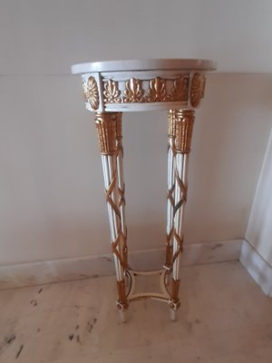 Antique Italian Pedestal Table with Marble Top and Gilt Carved Wood-TCS-1348029