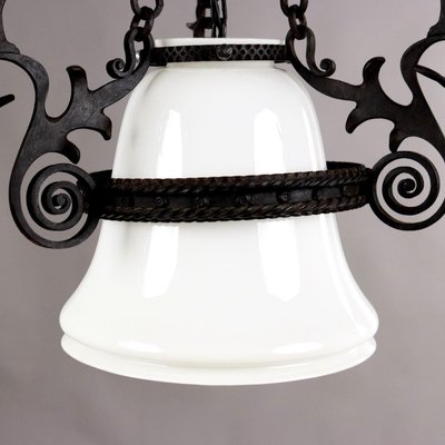 Antique Italian Pendant in Wrought Iron and Glass-VMM-2023918