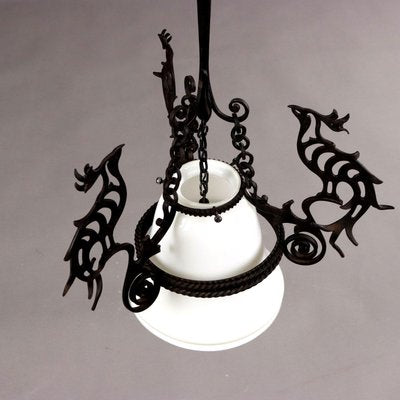 Antique Italian Pendant in Wrought Iron and Glass-VMM-2023918