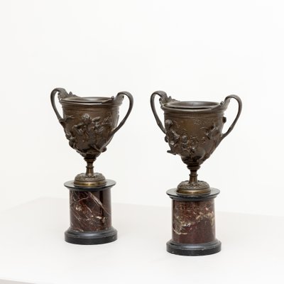 Antique Italian Pompeian Style Tazzas in Bronze, Set of 2-VEI-1325826