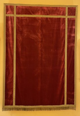 Antique Italian Red Silk Velvet Altar Back, 1800s-HPU-890516