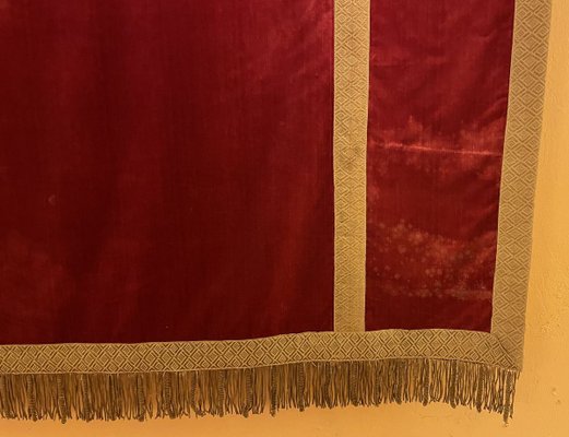 Antique Italian Red Silk Velvet Altar Back, 1800s-HPU-890516