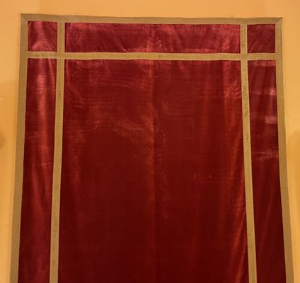 Antique Italian Red Silk Velvet Altar Back, 1800s-HPU-890516