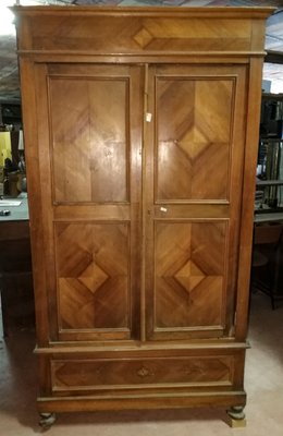 Antique Italian Rhombus Shaped Walnut Veneer Wardrobe, 1900s-RAQ-630484